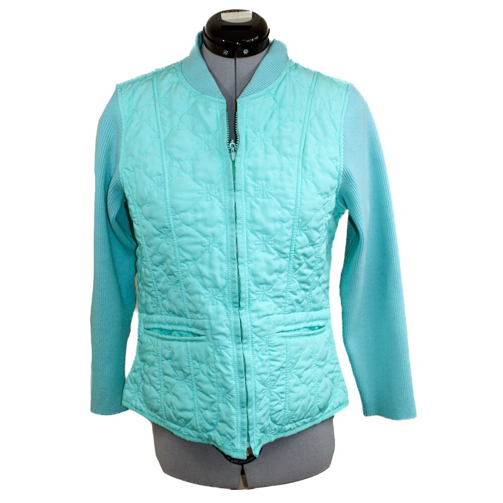 Vintage SUSAN BRISTOL Womens M Blue Quilted Jacket Puffer Full Zip Floral Pastel